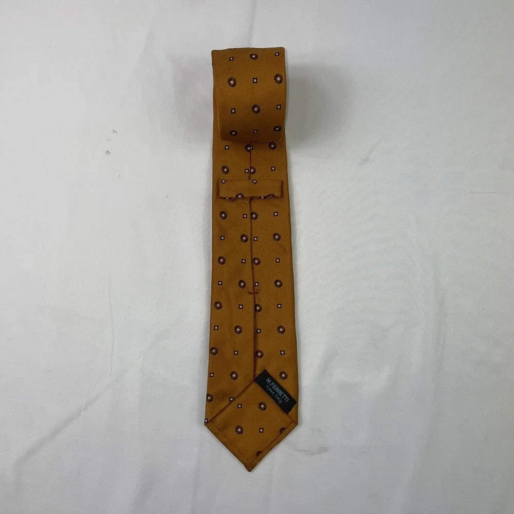 M.Ferretti Orange Floral Print Pure Silk Mens Tie 3 Inch Width NWT